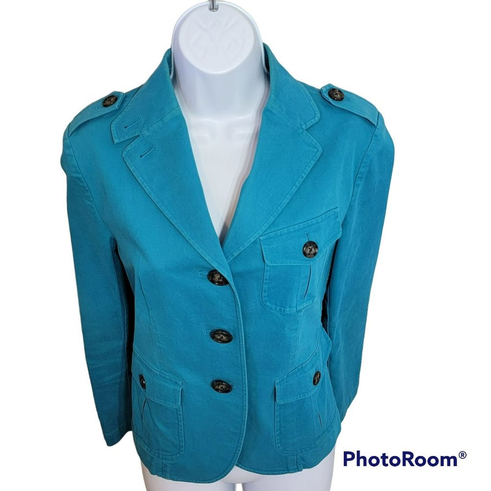Talbots Women's Size 4 Teal Medium Weight Cotton Stretch Jacket 3 Buttons